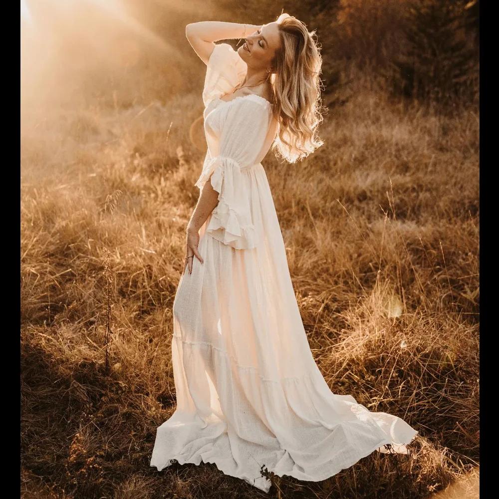 Robe de Femme Enceinte Style Boho, Confortable, Lin, Coton, Dentelle, Manches sulf, Tenue de Photogr