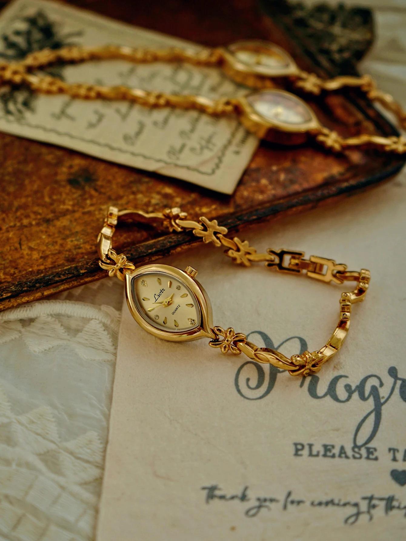 1 pièce de nouvelle montre pour femme à petit cadran en or rétro français, bracelet à la mode, simpl
