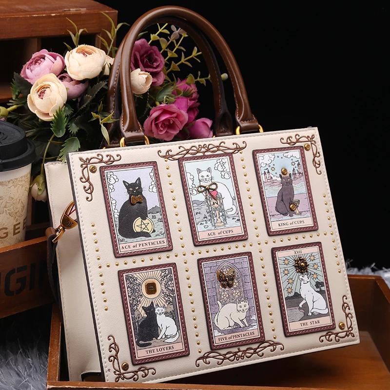 Sac de créateur vintage et de luxe avec broderie délicate impression de chat sac fourre-tout populai