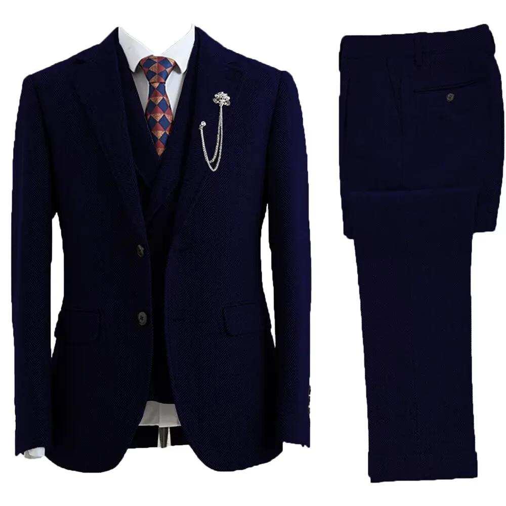 Tuxedos croisés à chevrons en tweed trempé pour hommes, vêtements de mariage, 3 pièces, taille