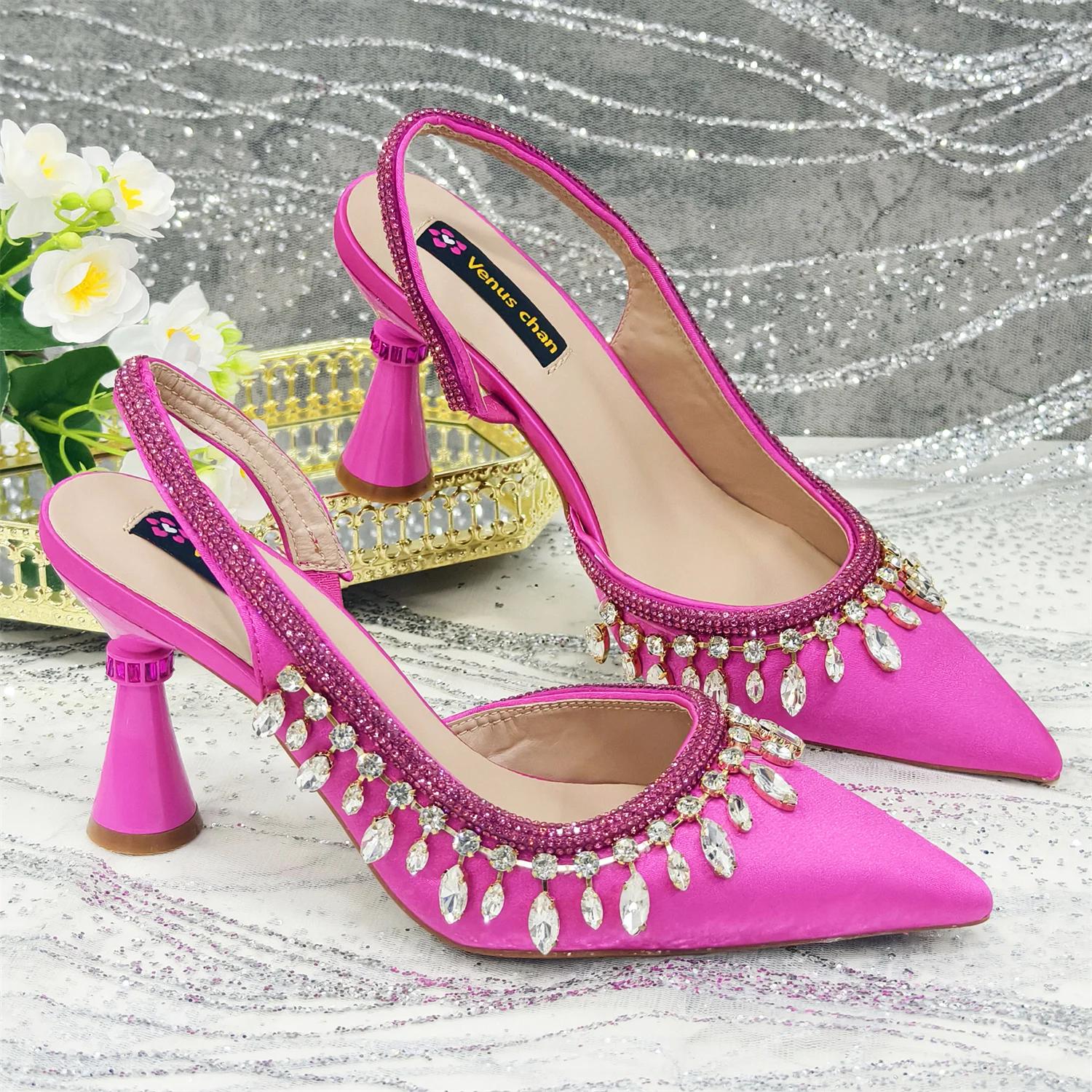 Venus Chan Po-Chaussures à Talons Hauts Pointus pour Femme, Sac à Main de Luxe, Strass, Élégant, Soi