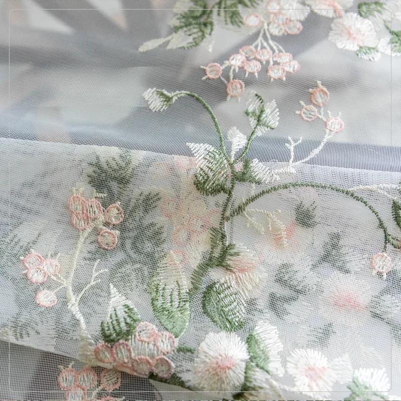 Rideaux en Tulle à fleurs brodées européennes, 1 pièce, pour salon, chambre à coucher, balcon, Voile