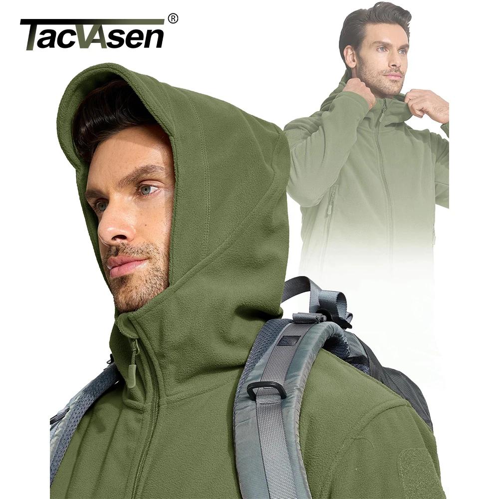 TACVASEN Veste polaire à capuche pour homme automne hiver chaud fermeture éclair complète randonnée