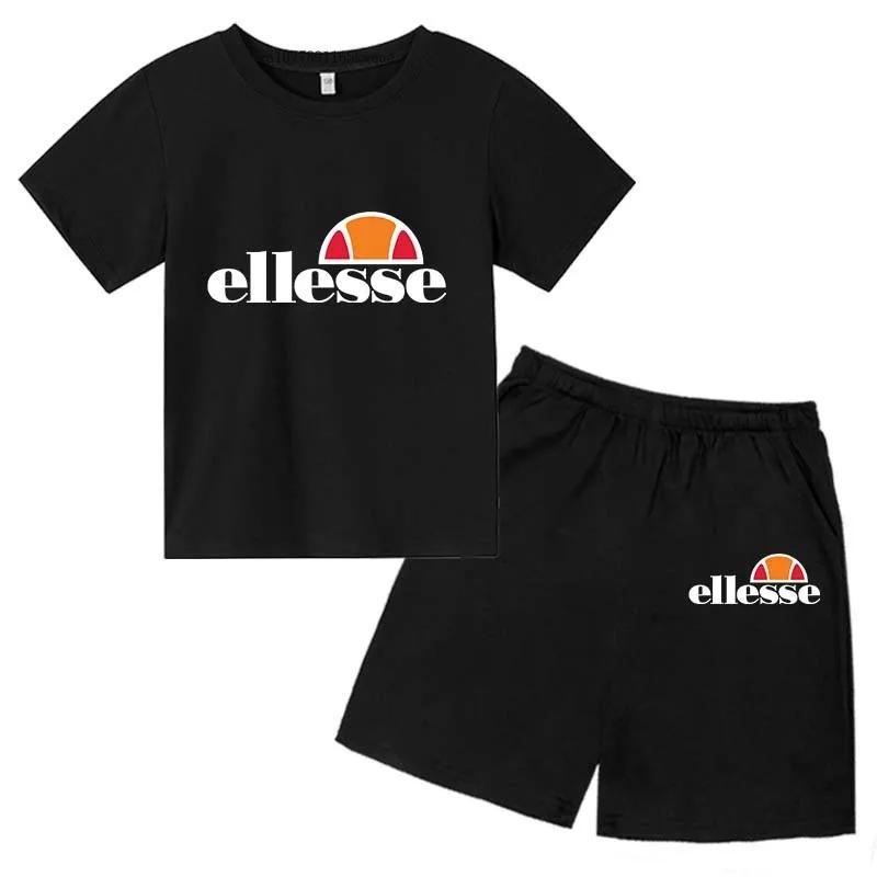 Enfants été loisirs lettre 2 pièces col rond manches courtes T-shirts + pantalons costumes 3-13 ans