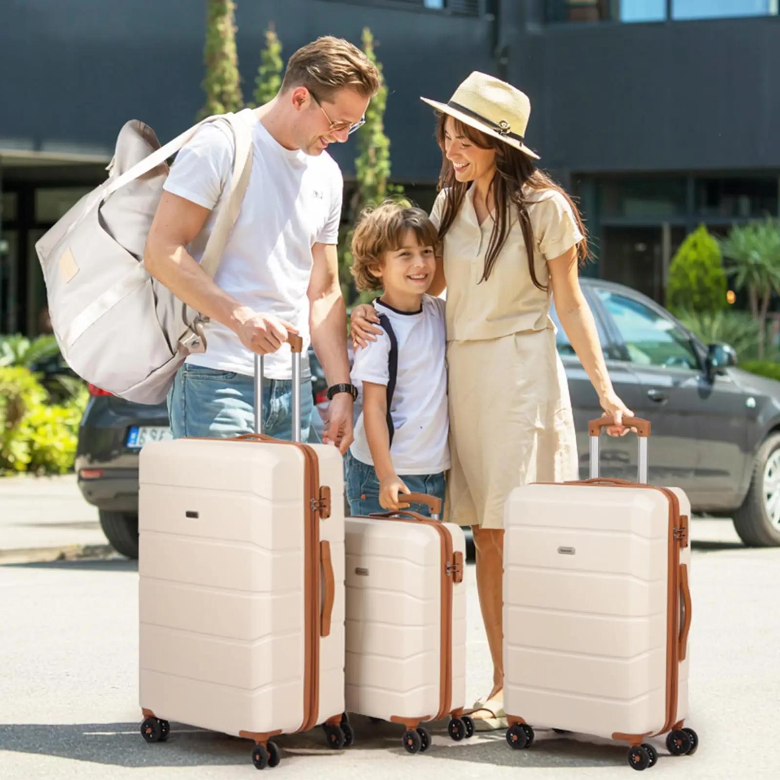 Ensembles de bagages de 5 pièces, ensemble de valises de voyage à roulettes légères coque rigide ABS