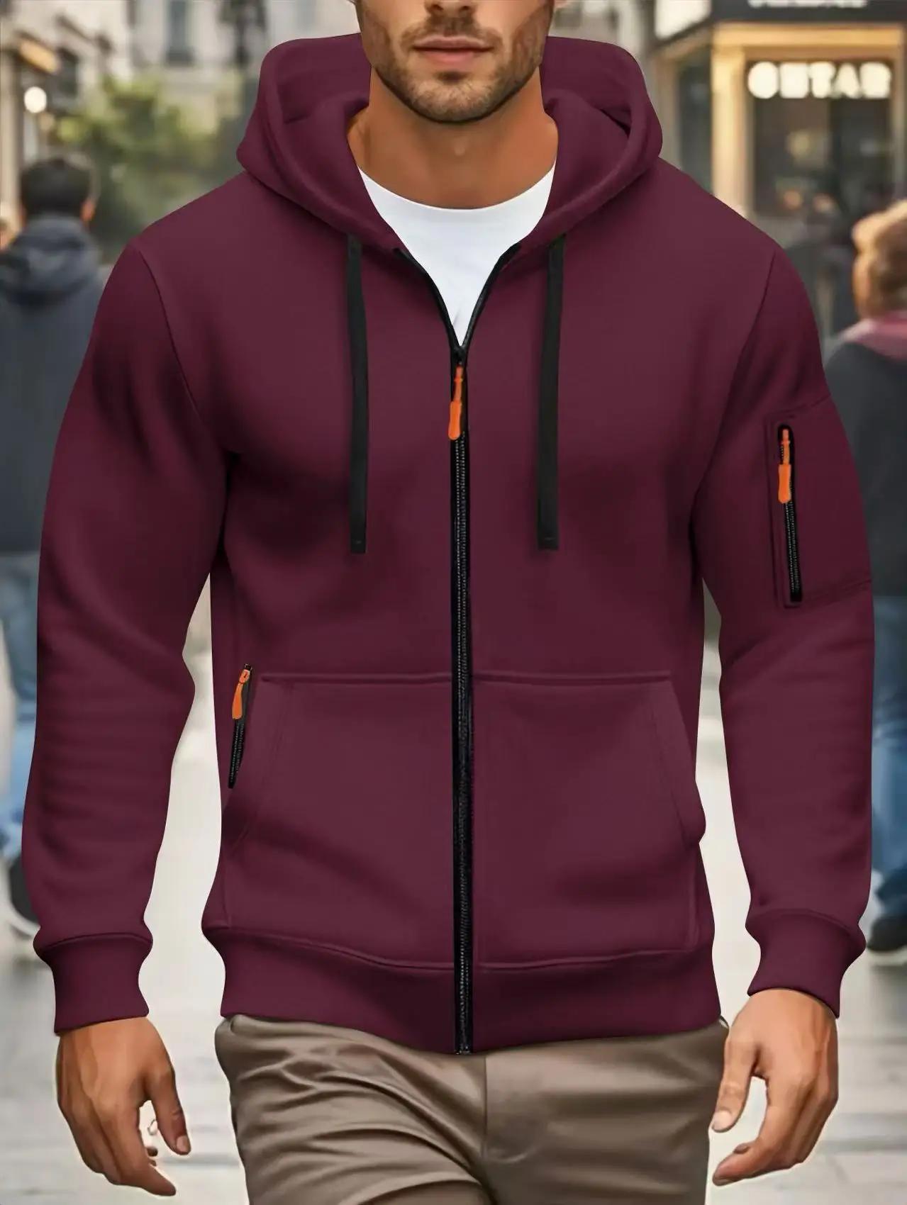 Hommes automne et hiver nouveaux sweats à capuche à manches longues sweat poche fermeture éclair con