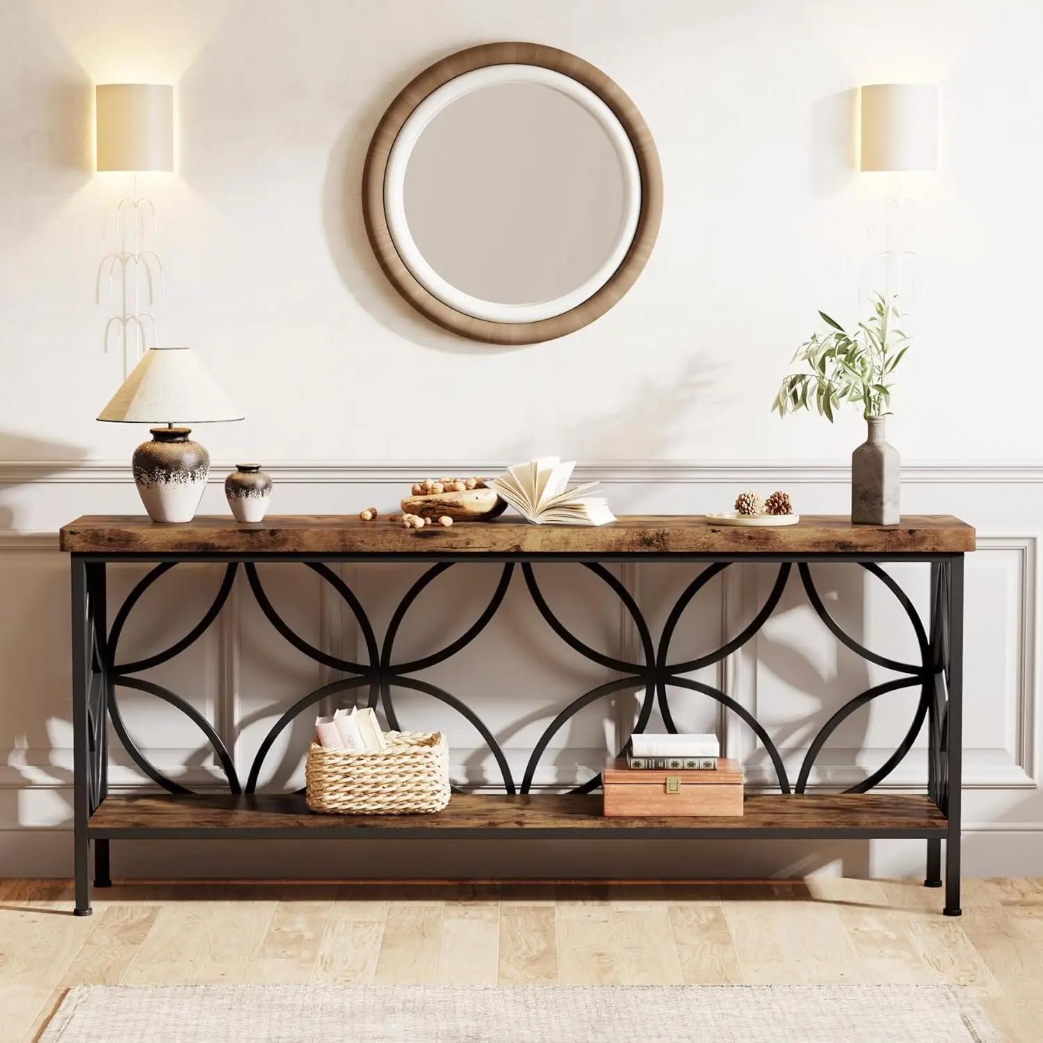 Table de canapé étroite de 70 à 9 pouces, table de canapé longue industrielle derrière le canapé, ta