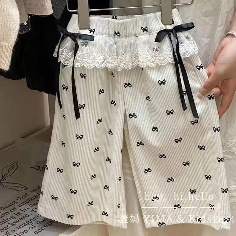 Pantalon de printemps pour bébé fille, ample, dentelle épissée, tout imprimé, pantalon droit pour en