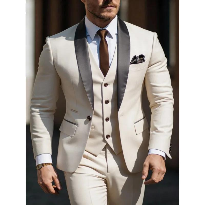 Ensemble de costume 3 pièces pour homme : veste, gilet et pantalon, costumes de cérémonie, de mariag