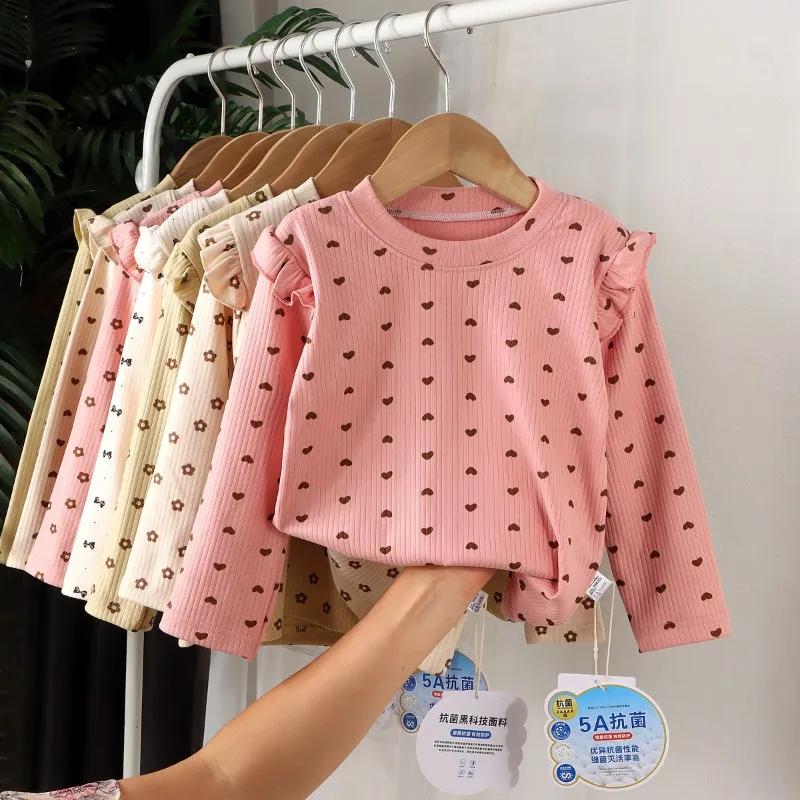 Maillot de corps à manches longues pour enfants, joli t-shirt à pois floraux, chemise en Y douce pou