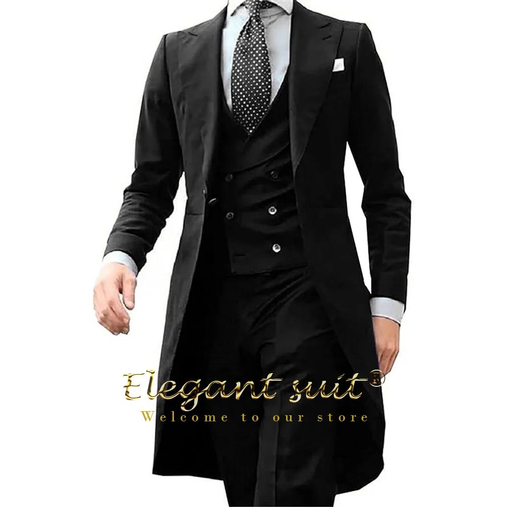 Costume 3 pièces pour hommes, manteau à longue queue bleu royal, personnalisé, mode marié, smoking,