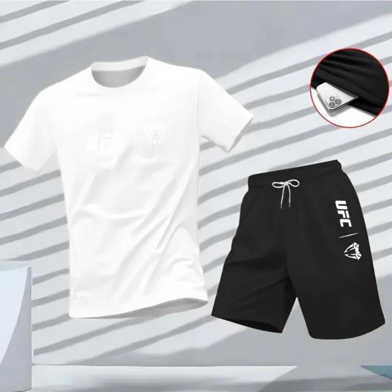 Ensemble t-shirt et short à manches courtes pour homme avec logo UFC, séchage rapide, tenue de sport