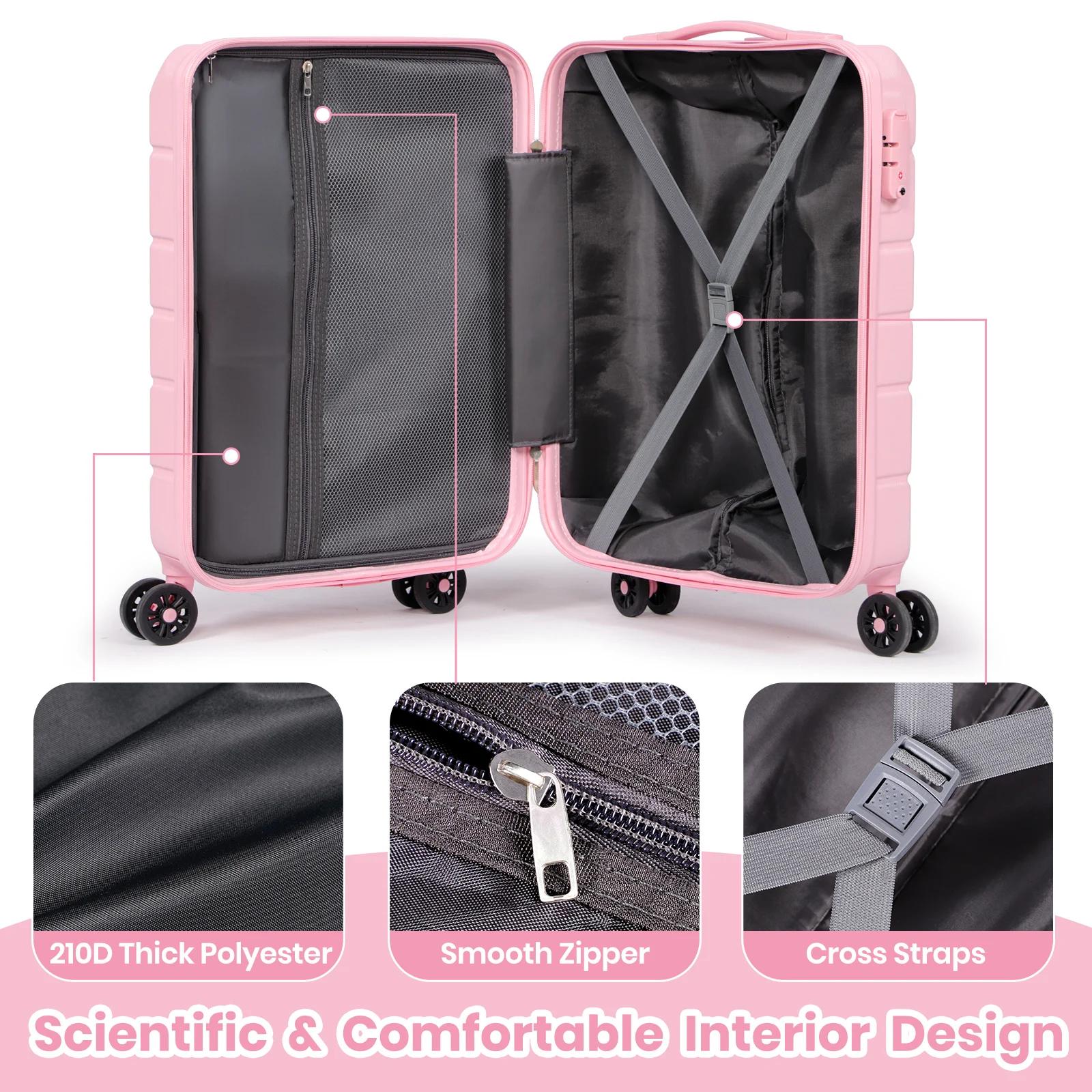 Valise à roulettes rigide pour bagages à main, bagage de cabine léger avec serrure TSA et 4 roues pi