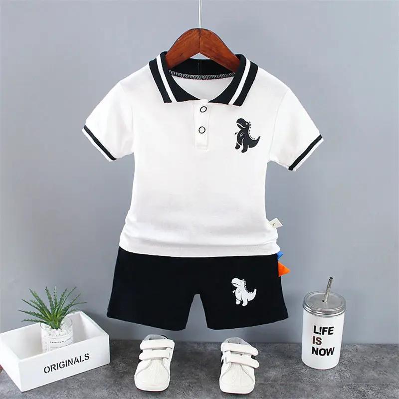 Été bébé garçon vêtements décontractés dessin animé dinosaure T-Shirt pantalon court 2 pièces/ensemb