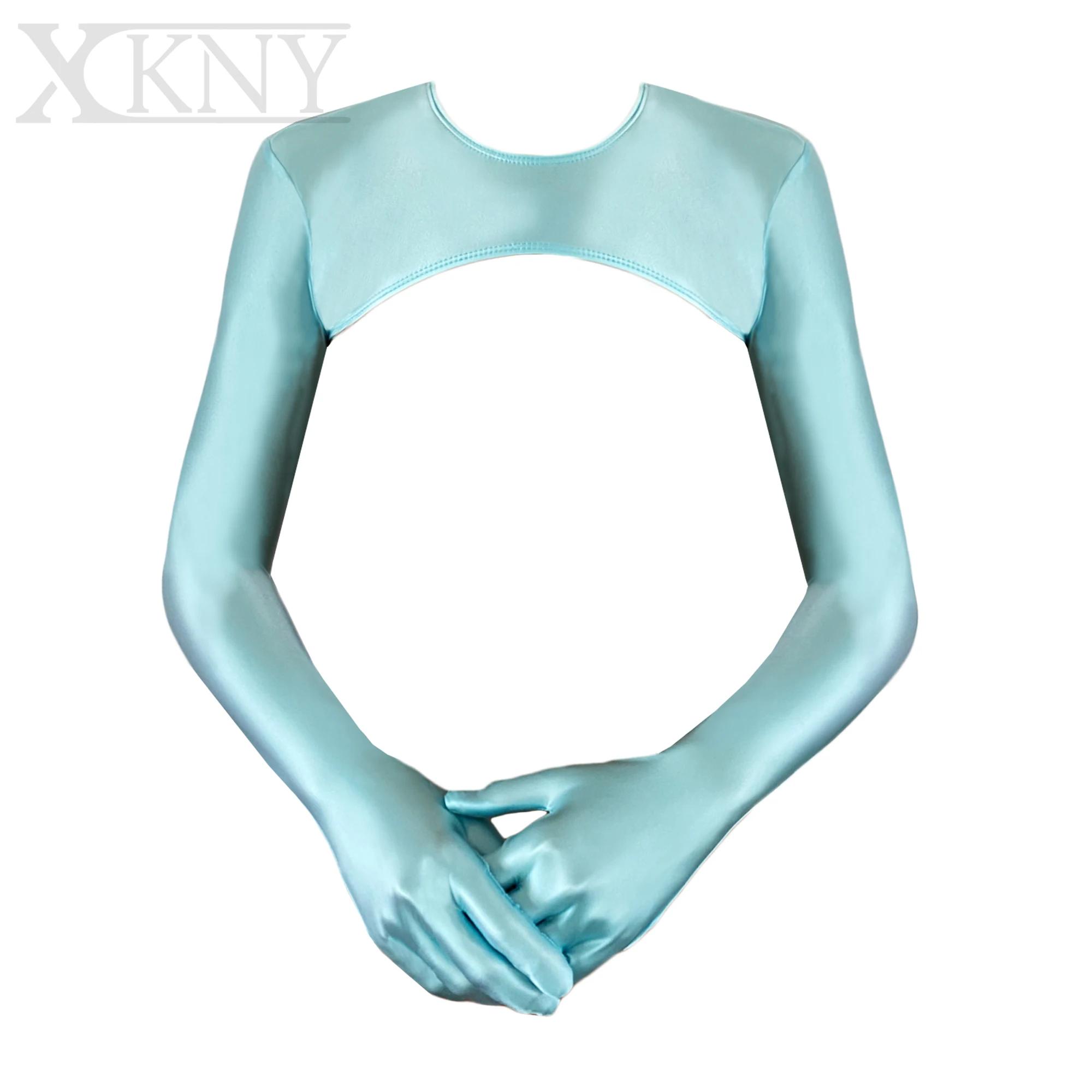Gants ajustés en satin brillant XClocKNYoung, à manches longues, pour le yoga, les loisirs, la plage
