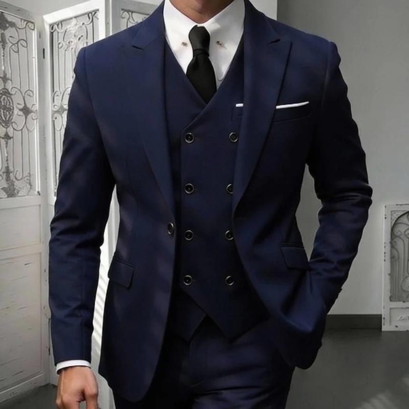 Ensemble de costume classique 3 pièces pour homme - Blazer ajusté à revers crantés avec gilet et pan
