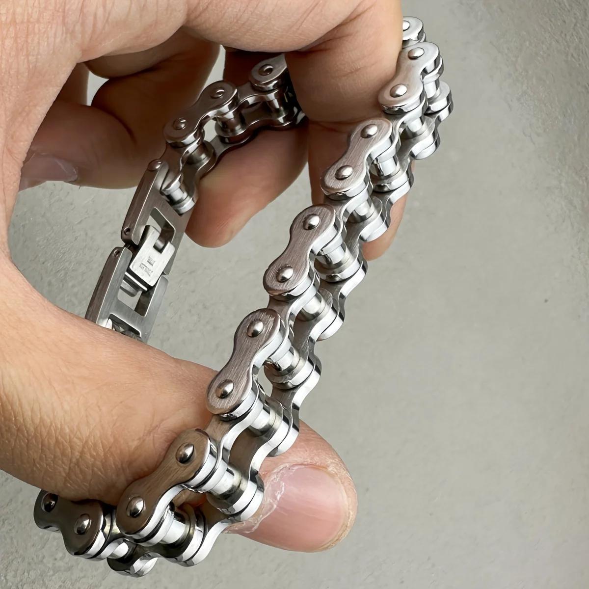 1 pièces Punk Rock acier inoxydable motard hommes Bracelet lien chaîne moto vélo vélo chaîne Bracele