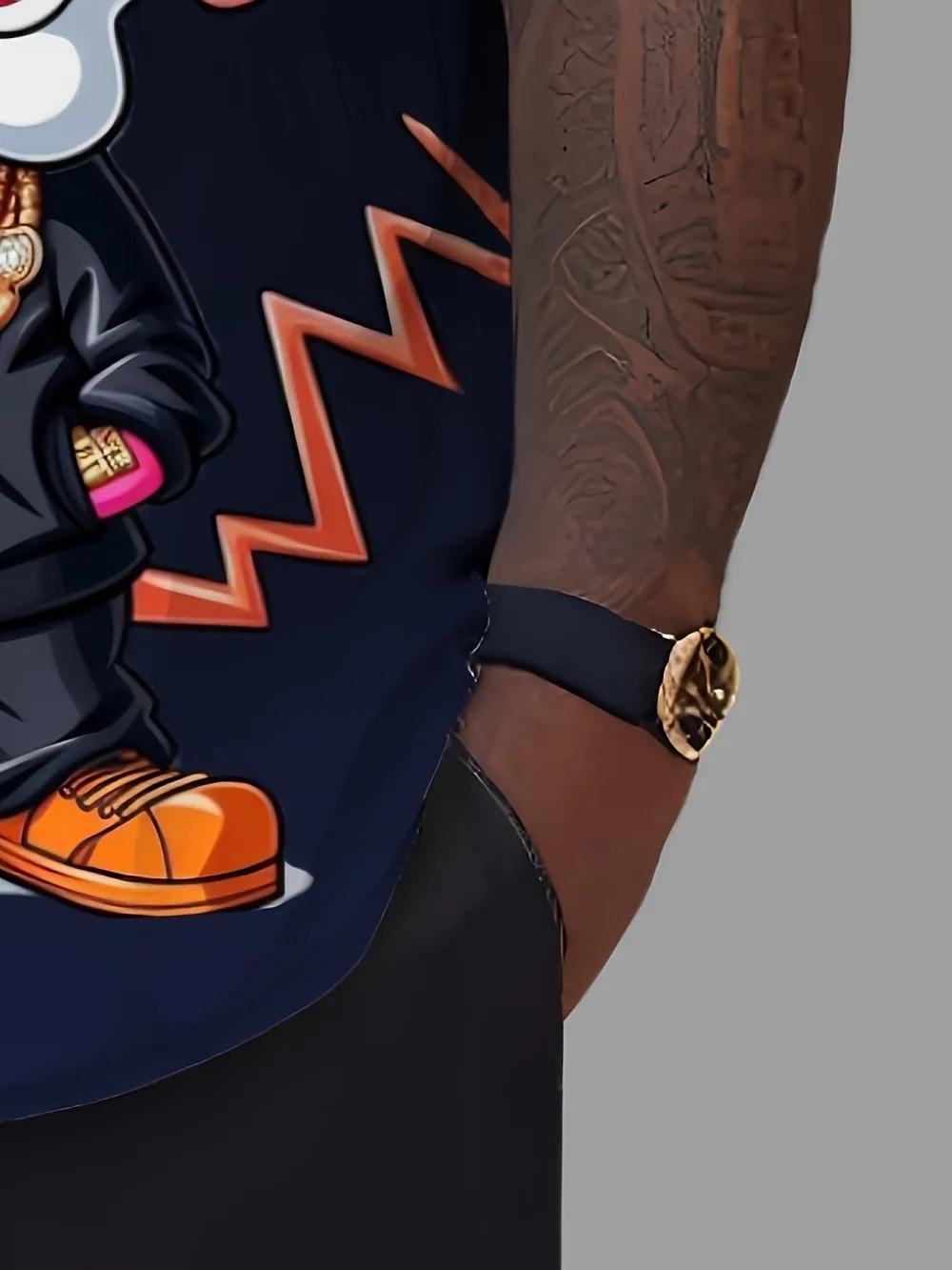 T-shirt col rond imprimé Animal de dessin animé Hip Hop pour hommes, tissu 100% Polyester, haut de r