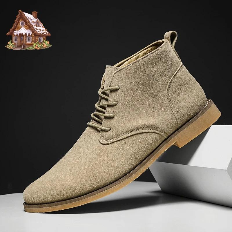 Tendance kaki bottines hommes bout pointu hommes Chelsea bottes haut en daim cuir chaussures pour ho