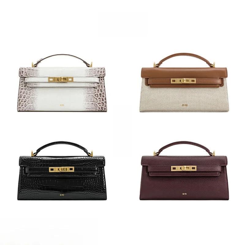 Sac à main carré petit format en cuir à motif crocodile avec boucle de fermeture, sac à bandoulière