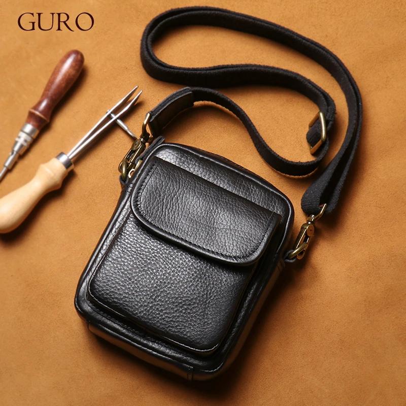 GURO-Sac à bandoulière en cuir véritable pour homme, cuir de vachette couche supérieure, sac pour té