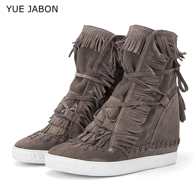 Bottes de rinçage en daim pour femmes, cuir véritable, haut, pompon, dames, recommande d'augmenter l