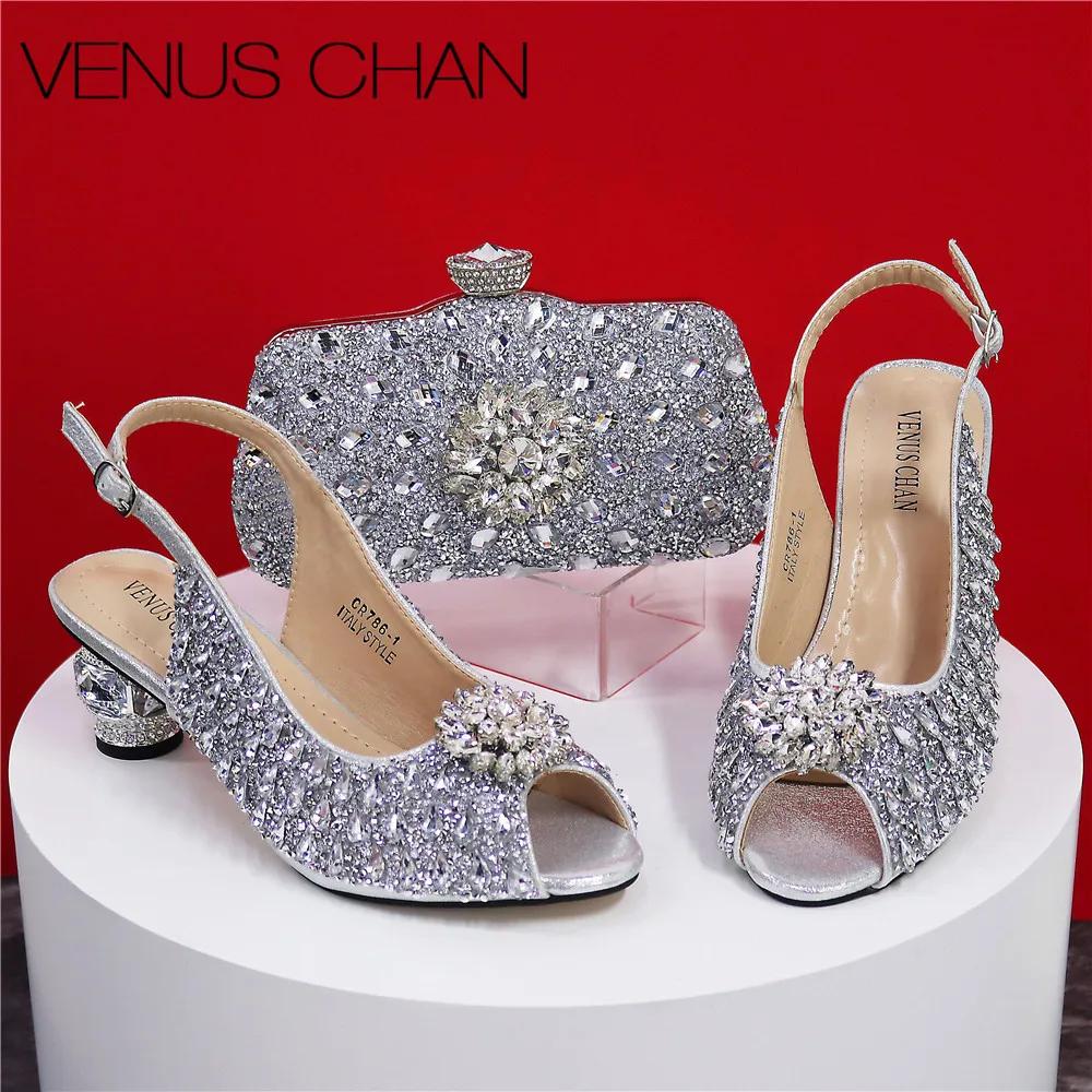 Sandales de mariage argentées pour femmes, plate-forme de mariée, talons ronds, conception de perceu