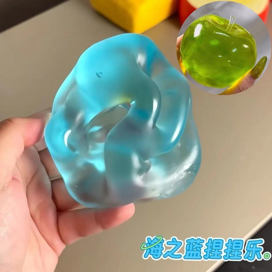 Jouets Squishy Anti-Stress Vert Pomme Bleue en Maltose, Jouets Sensoriels Fidgets Souples Simulés Tr