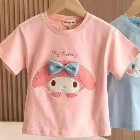 T-Shirt à manches courtes pour filles, dessin animé Sanrio Kuromi My Melody cannelle, vêtements d'ét
