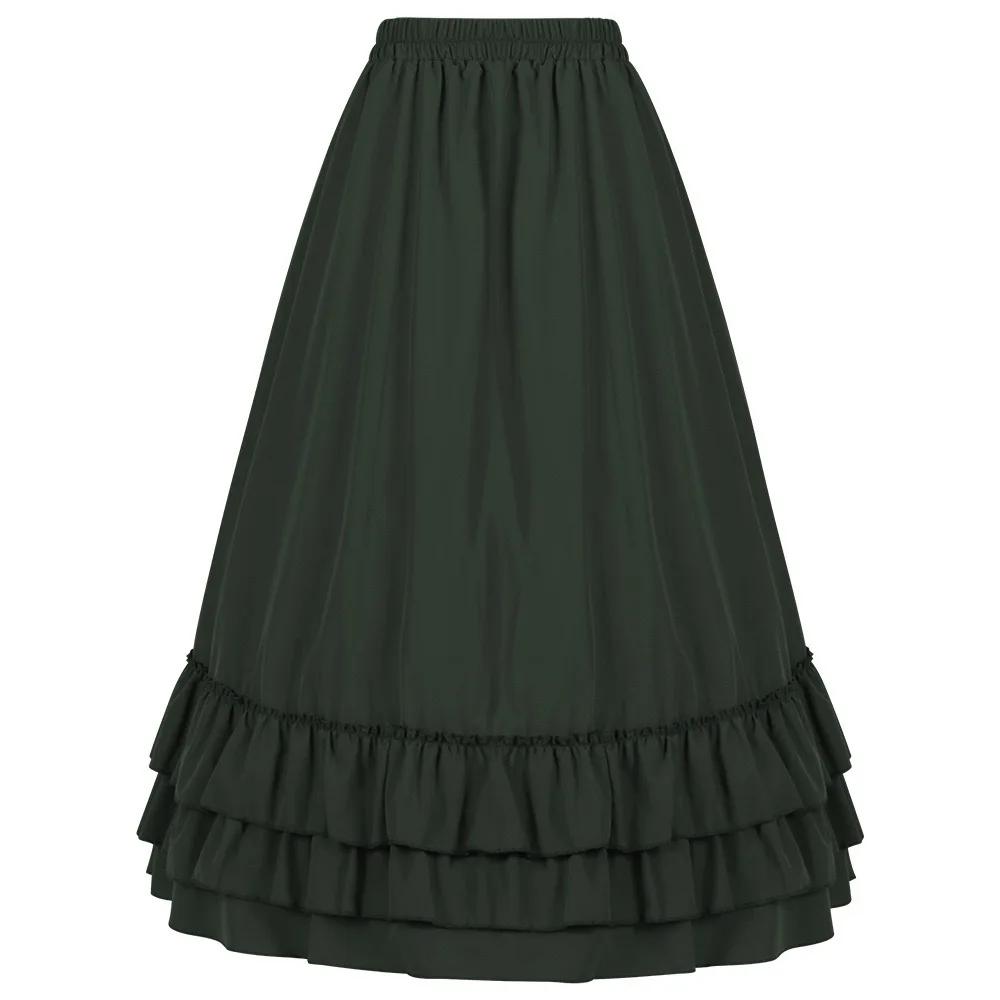 Jupe victorienne longue taille haute à volants marron, jupes Steampunk, tenue de fête pour femmes, v