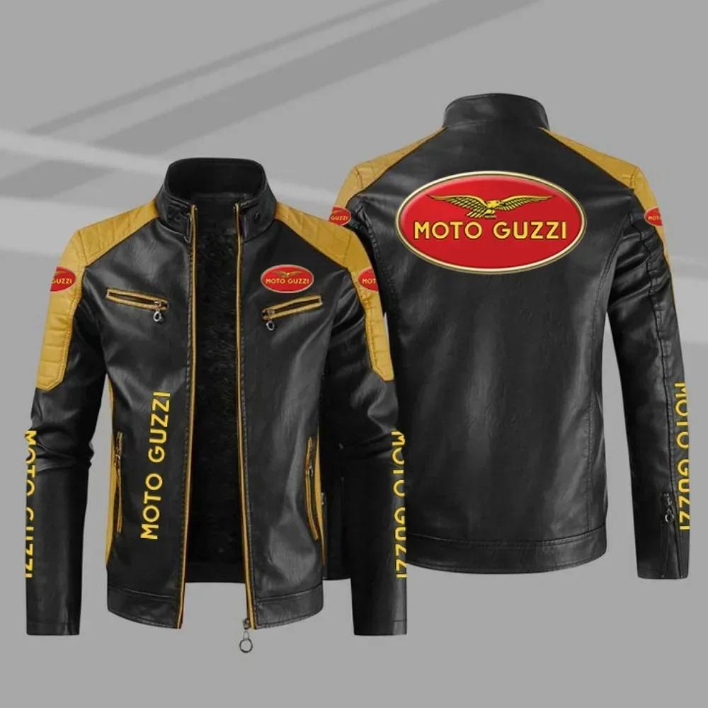 Moto Guzzi hommes Moto veste en cuir PU vestes automne hiver nouveau support à glissière coupe-vent