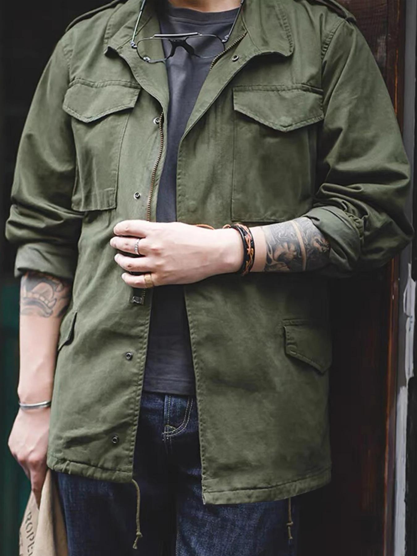 Veste de terrain M65, veste militaire pour hommes, veste rétro à col multi-poches avec fermeture écl