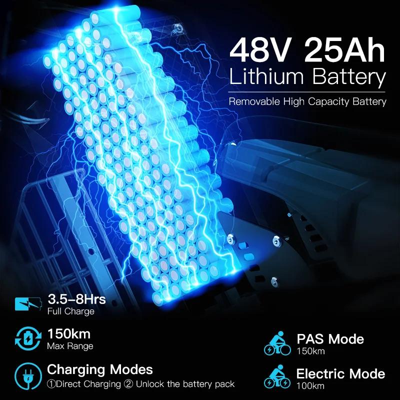 Vélo électrique fatbike pour adultes, 20 pouces, 48V, 25Ah, batterie perfecemballages