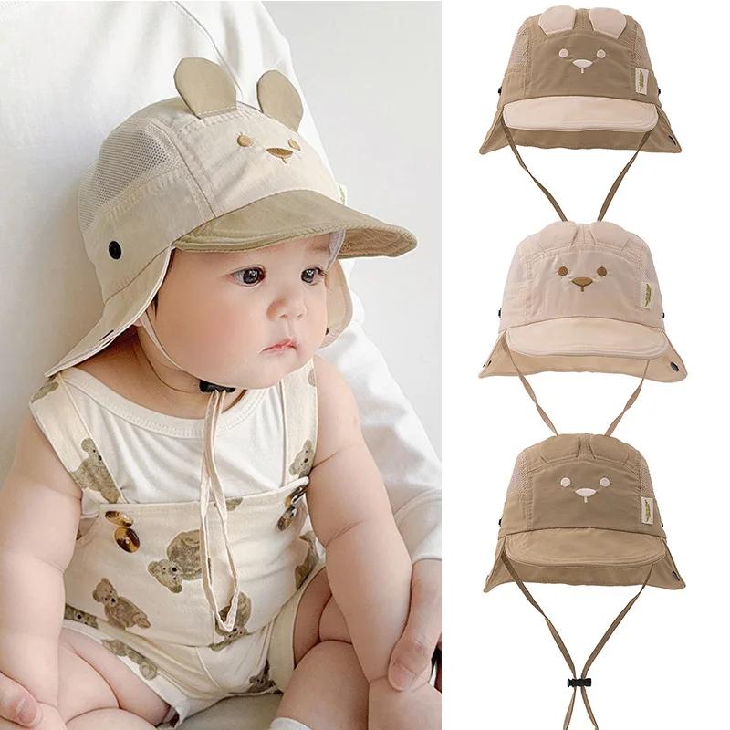 Chapeau d'été pour bébé, broderie d'oreille d'ours de dessin animé, chapeaux de pêcheur à séchage ra