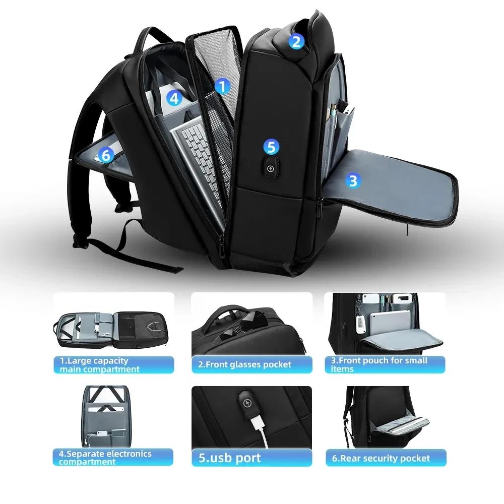 Sac à dos pour ordinateur portable de grande capacité pour hommes de 18 pouces, étanche, chargeur US