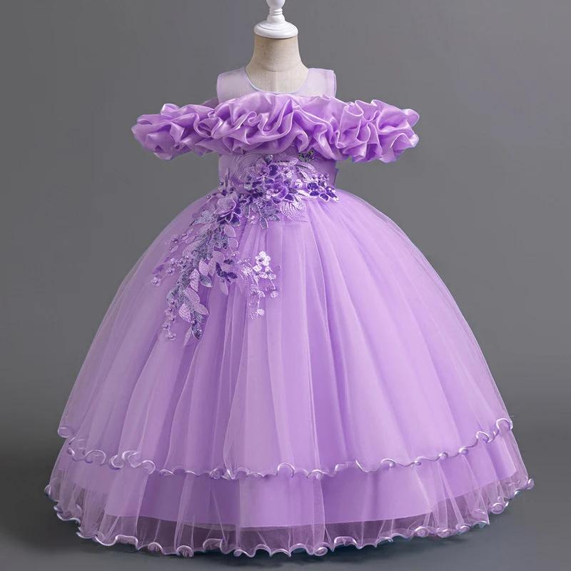 Robes de demoiselle d'honneur en tulle pour filles, robes de princesse, nœud de fille, costume de No