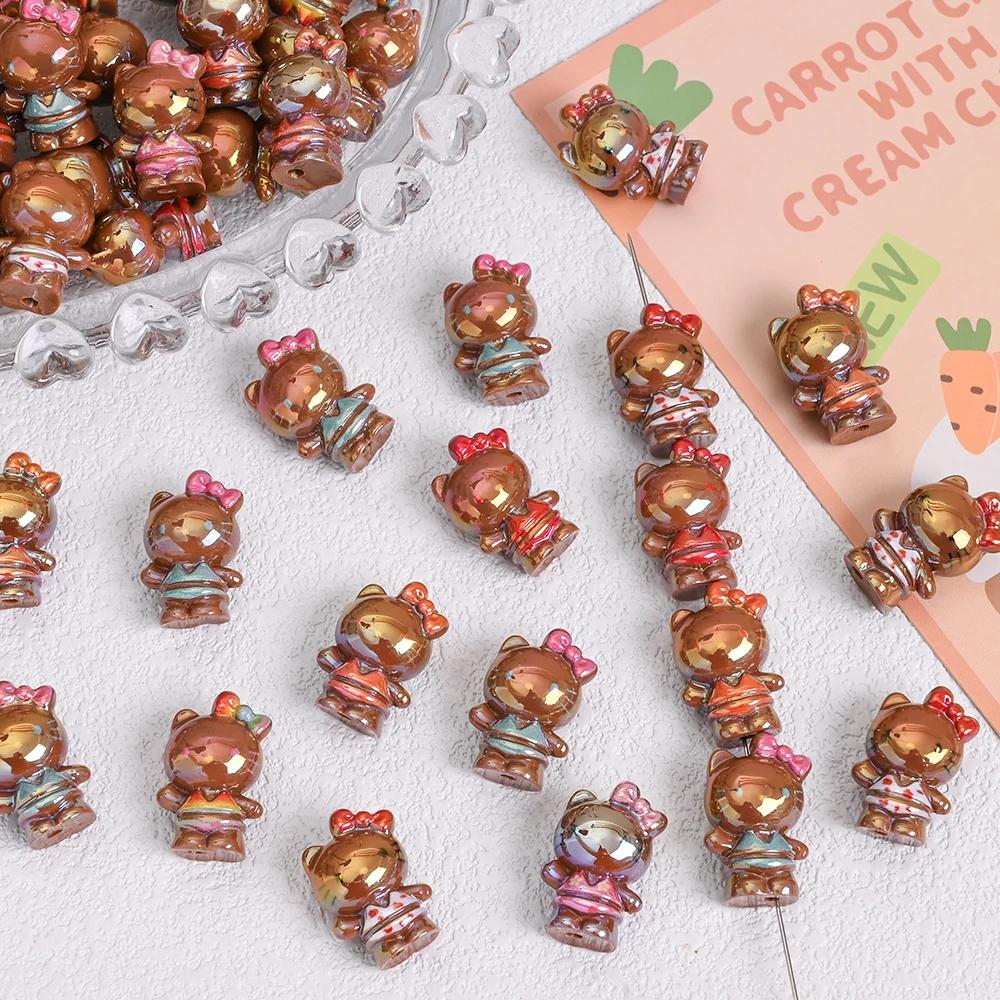 10 pièces marron Sanrio Hello Kitty perles en résine bijoux perle d'intervalle en vrac pour bricolag