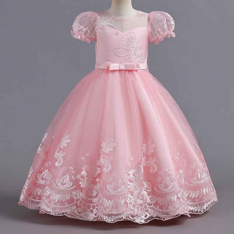 Robe de princesse en dentelle brodée pour filles, robe d'anniversaire pour enfants, haute qualité, t
