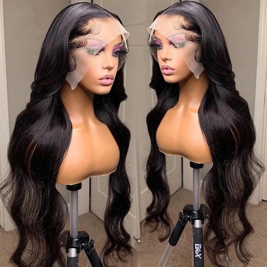 Perruque Lace Wig Body Wave Brésilienne Naturelle Sans Colle, Cheveux Pre-Plucked, Transparent, Blin