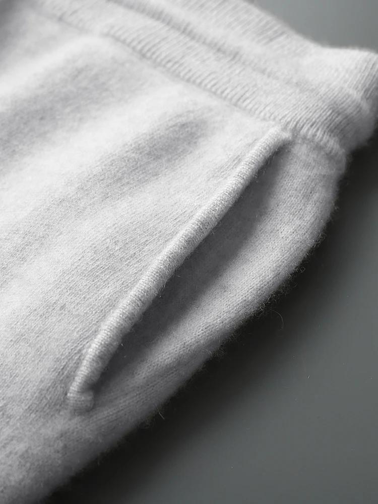 Pantalon de luxe pour hommes, 100% laine mérinos, tricot épais, jambes larges, chaud, décontracté, B