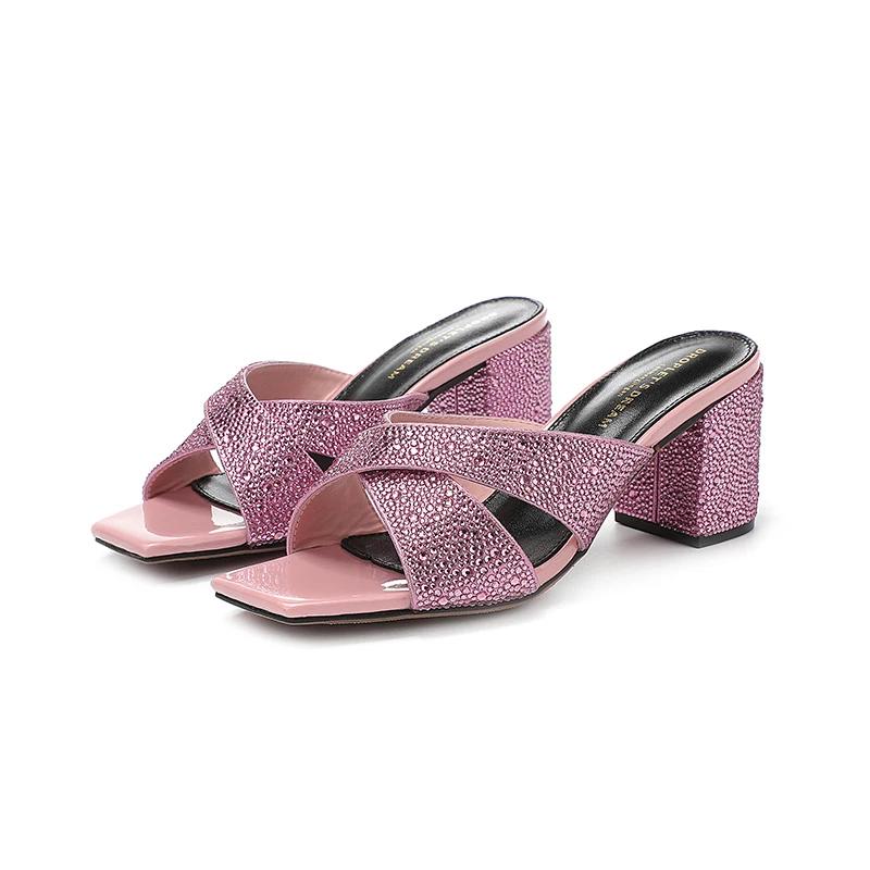 Pantoufles d'Été en Cuir group pour Femme, Chaussures à Talons Optiques, Parka Ouverte, à la Mode, i