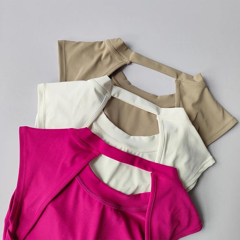 T-shirt de sport dos nu sexy pour femme, coussretours de poitrine, glaçure couvertes, séchage rapide