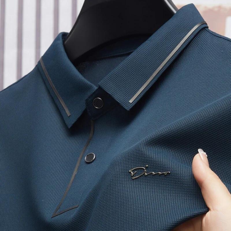 Polo sans couture pour hommes, T-shirt de luxe en tissu Cool, décontracté, Golf, coupe cintrée, col