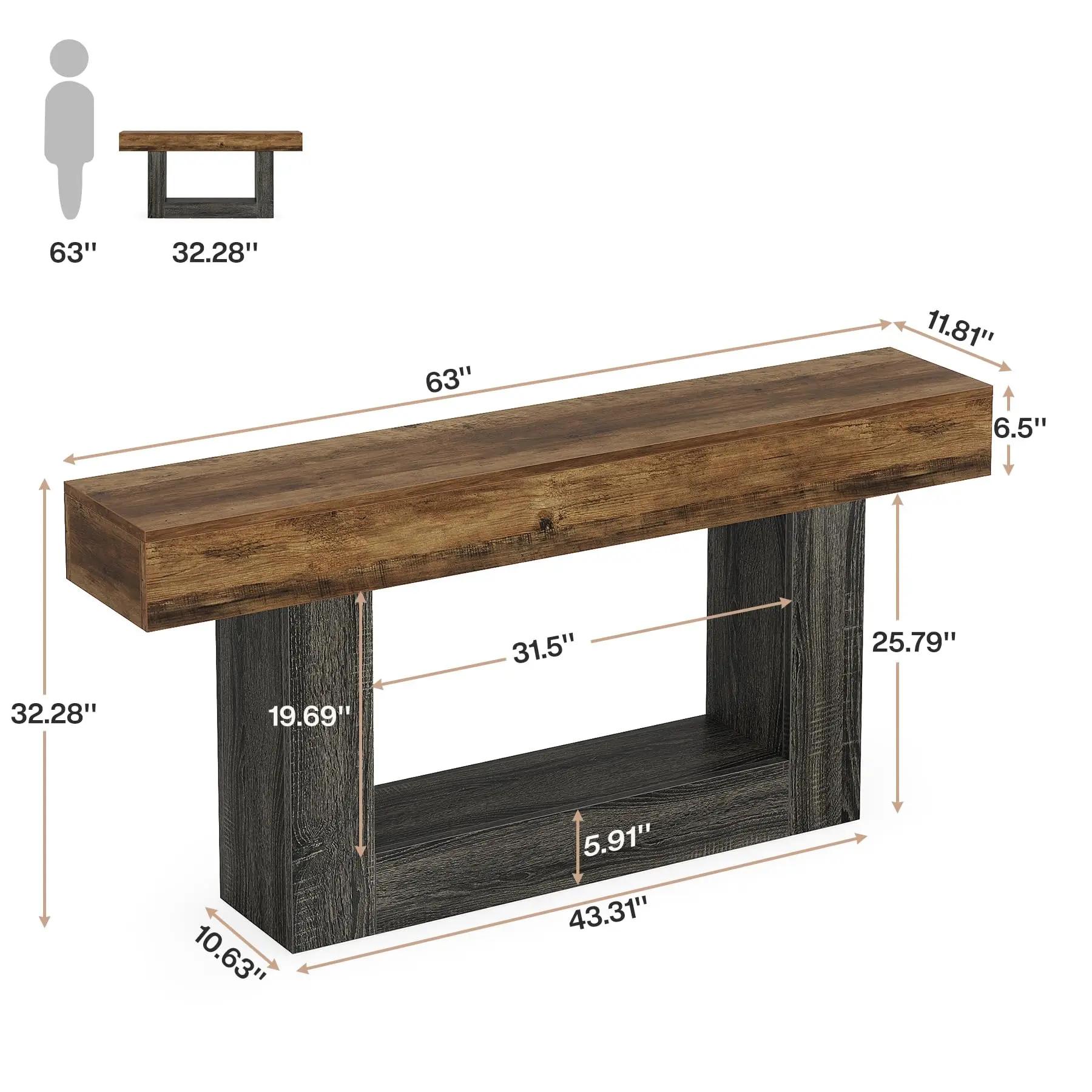 Tribesigns Table console de 63 pouces, table d'entrée à 2 niveaux avec base en forme de U, table de