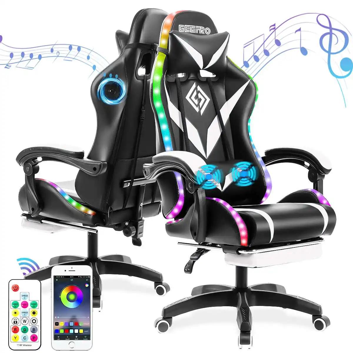 Chaise de jeu à 135 degrés, lumière RGB, chaise de bureau, haut-parleur Bluetooth, chaise d'ordinate