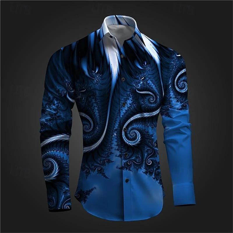 Chemises à manches longues imprimées en 3D pour hommes, vêtements Vintage à boutons à revers, hauts