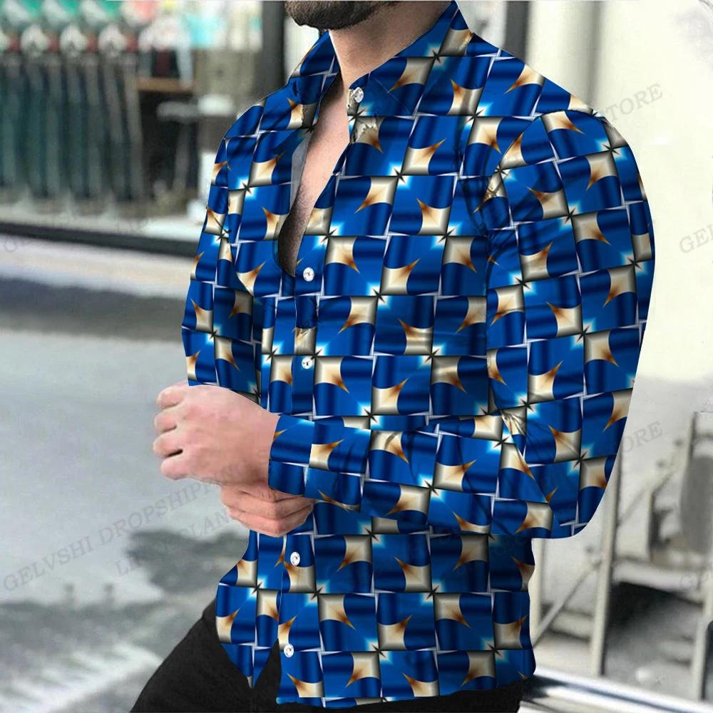 Chemises à thème géométriqueMode pour hommes, chemises décontractées confortables à manches longues,