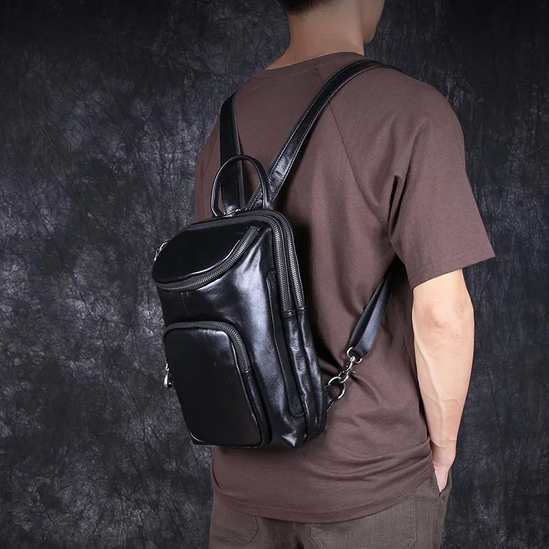 Sac de poitrine pour hommes, sac à bandoulière en cuir avec couche supérieure, sac à bandoulière déc