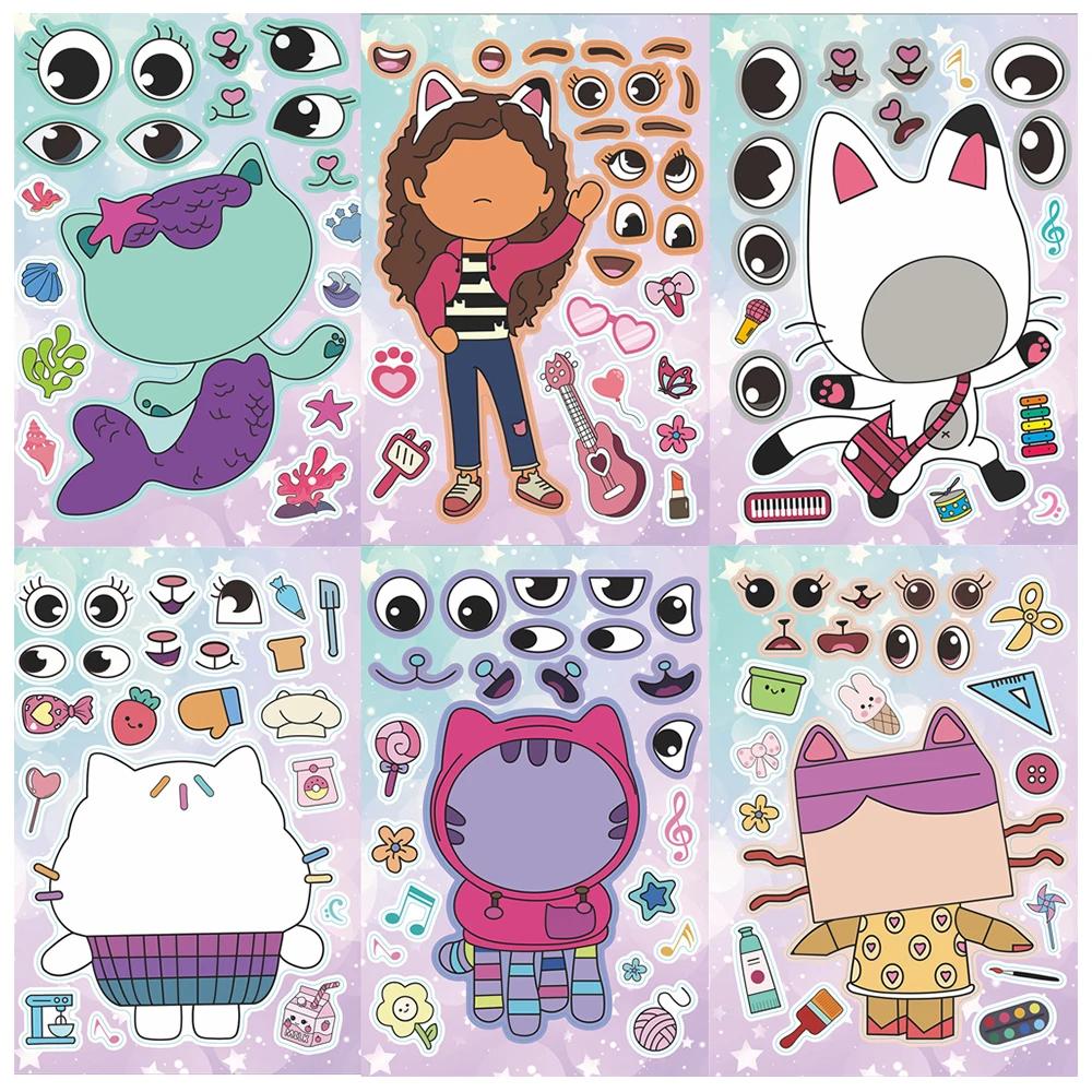 6/12 feuilles Gabby's Dollhouse faire un visage Puzzle autocollants enfants rendre votre propre jeu