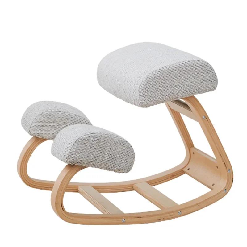 Chaise ergonomique à genoux pour bureau, maison, bureau, chaise à bascule en bois massif avec coussi